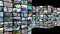 Wall of screens, streaming media concept - 3D 4k animation