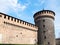 Wall of Sforza Castle with tower Santo Spirito