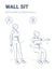 Wall Sit with Fit Mini Ball Women Home Workout Exercise Guide Illustration.