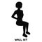 Wall sit. Sport exersice. Silhouettes of woman doing exercise. Workout, training.