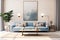 wall sofa interior modern blue home nobody apartment room furniture design. Generative AI.