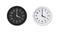 Wall watch face. Black or white dial. Round chronograph design with number icons and hour arrows. Office alarm clock
