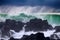 Wall of water like tsunami - turbulent waves of Pacific ocean