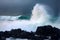 Wall of water like tsunami - turbulent waves of Pacific ocean