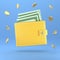 Wallet with cash, yellow purse and money. Illustration on the theme of finance, business, payment