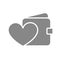 Wallet with heart gray icon. Money insurance, like, feedback symbol