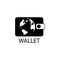 Wallet icon with a banknote and flat globe. Image for business web site and internet. Symbol of jewels and banner Earth .