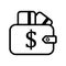 Wallet line icon. Affordability sign. Cash savings symbol. Quality design element. Classic style wallet. Editable stroke. Vector