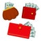 Wallet with money, green dollars. earnings vector flat icons