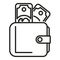 Wallet money icon outline . Work compensation