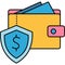Wallet with money protected with shield icon