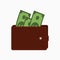 Wallet with money. Purse with banknotes. Vector illustration.