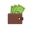 Wallet with money. Royalty or cash illustration intrandy flat design. Payment dollar in wallet