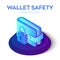 Wallet with padlock Icon. 3D Isometric Protect Wallet Icon. Private secure. Protect Savings, Safety, Economy Concept. Financial