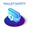 Wallet with Security Shield Icon. 3D Isometric Protect Wallet Icon. Private secure. Protect Savings, Safety, Economy