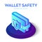 Wallet with Security Shield Icon. 3D Isometric Protect Wallet Icon. Private secure. Protect Savings, Safety, Economy Concept.