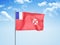 Wallis and Futuna flag waving sky background 3D illustration