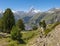The walliser alps with the Matterhorn peak over the Mattertal valley and Zermatt