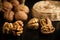 Wallnuts on a table in small baskets