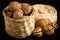 Wallnuts on a table in small baskets