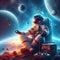 Wallpaper art of astronaut vibes, chill, in the outter space, with galaxy, planets