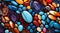 The wallpaper background is made of abstract materials, the patterns are made of multicolored stones, glass and beads,Generated