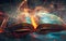 Wallpaper of burning Book, abstract concept, realistic illustration