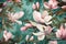 wallpaper floral watercolor leaf seamless flower magnolia fashion pattern background decoration. Generative AI.