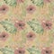 Wallpaper with hibiscus flowers, palm leaves, monstera