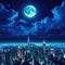 a wallpaper a night cityscape in anime neo crisp neon flat nightsky with a big shiny moon and clouds with