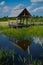 Wallpaper, a panoramic nature of the atmosphere, green fields, the old wood bridge with arbor