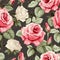 Wallpaper of watercolored seamless pink roses pattern