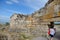 walls of the ancient ruins of limestone blocks. Ruins of the city of Hierapolis, Turkey