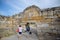 walls of the ancient ruins of limestone blocks. Ruins of the city of Hierapolis, Turkey