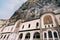 Walls with arched passages of the Ostrog monastery. Montenegro