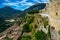 The walls of Civitella del Tronto fortress with scenic panorama and mountains