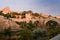 Walls, monastery, bridge of San Martin and river Tajo in Toledo