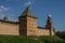 Walls of Novgorod Kremlin with Kokui Tower and Pokrovskaya Tower