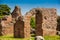 Walls of the ruins at the Flavian Palace also known as the Domus Flavia on the Palatine Hill in Rome