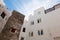 Walls, small windows and blue sky. Medina, Tangier