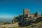 Walls and towers over rocky hill with garden at the Marvao Castle