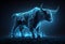 Wallstreet bull, bullish stock market sentiment concept. Finances and wealth growth, Futuristic , blue colors