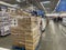 Walmart Supercenter Interior wrapped pallets of product on sales floor