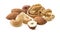 Walnut, almond, hazelnut and cashew nuts isolated on white background. Trail mix