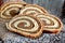 Walnut Bread Roll on wooden background