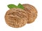 Walnut isolated closeup on white background with clipping path. Nut macro. Walnuts with leaf as package design element collection