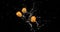 Walnut, juglans regia, Fruits falling into Water against Black Background, Slow Motion