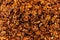 Walnut kernels background on a market stall close-up.