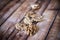 Walnut kernels on rustic old wooden table