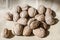 Walnuts on brown paper background